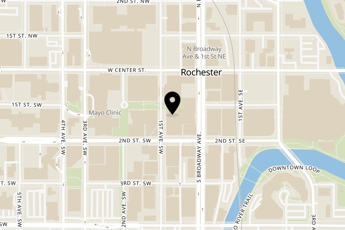 Map showing the location of The Taco Shop Rochester on 20 1st st sw in Rochester