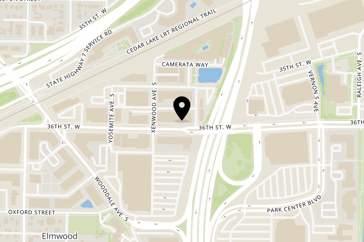 Map showing the location of The Taco Shop Louis Park on 5618 W 36th St in Minneapolis